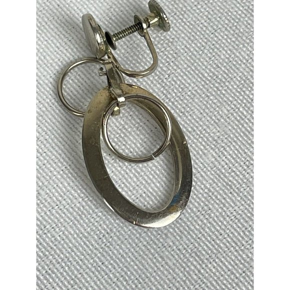 Vintage Screwback Silver Tone Dangle Hoop Earrings - Picture 8 of 10
